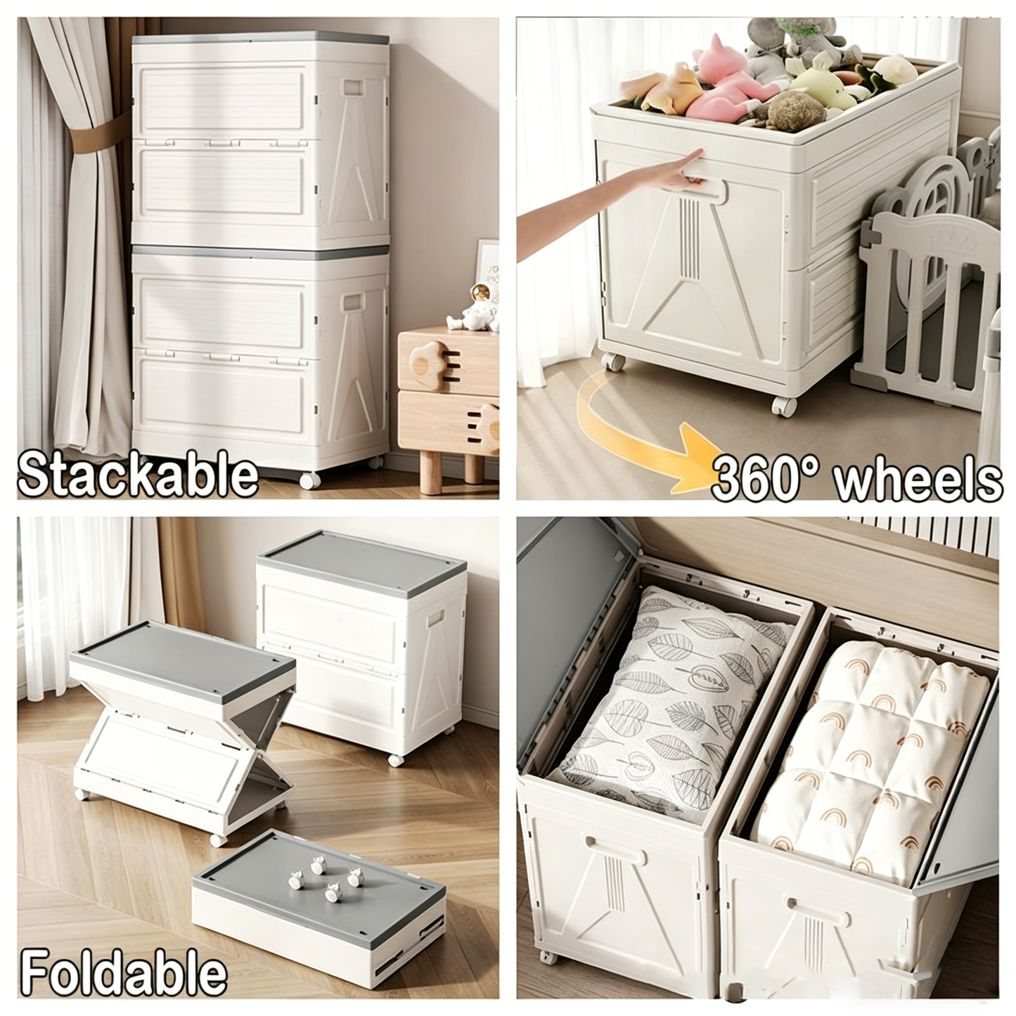 160L Large Capacity Toy Storage Box with Wheels, Plastic Organizer Bin