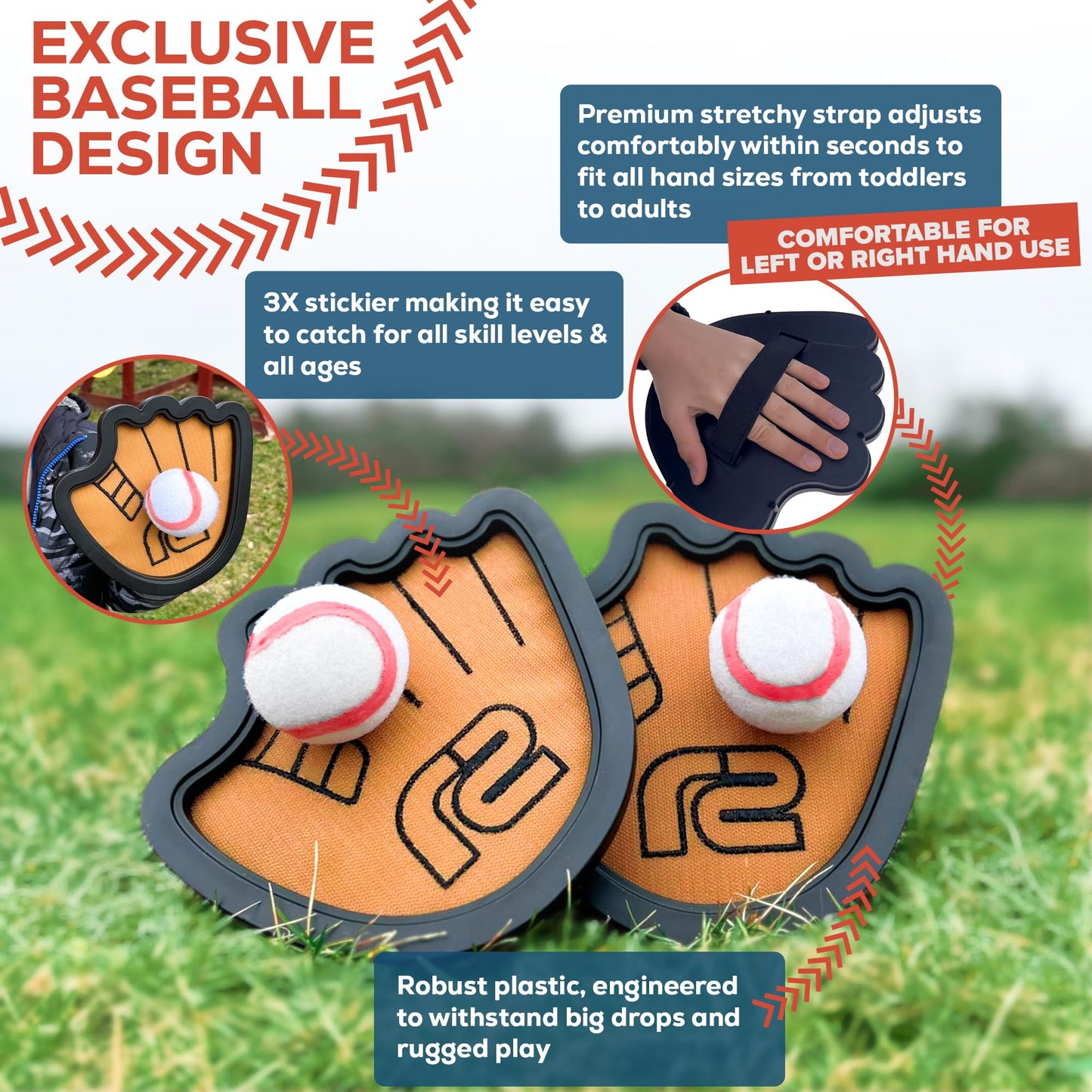 Toss and Catch Ball Game Set with Sticky Balls & Paddle, Beginner Baseball Training Glove for Kids and Adults