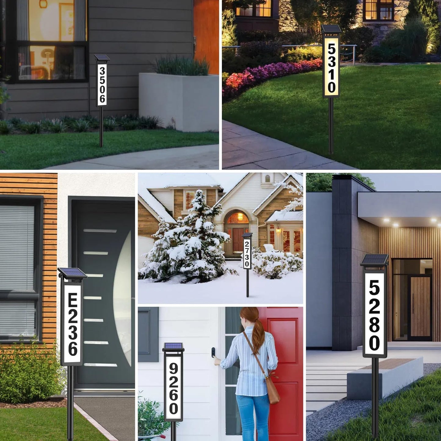 Black Solar LED Illuminated Address Sign, Waterproof House Numbers Plaque