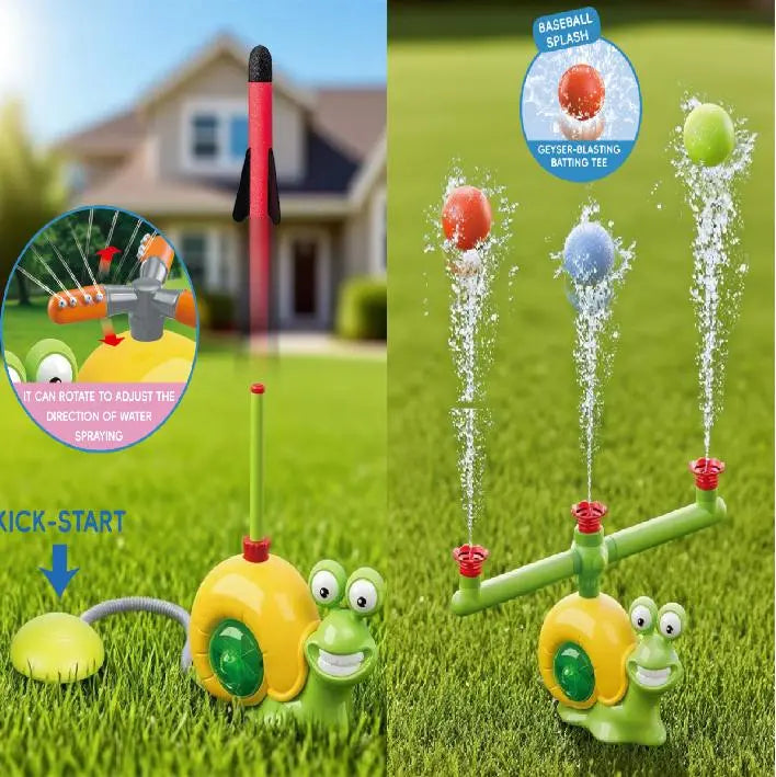 Summer Outdoor Water Toy Set, Rotating Sprinkler Baseball Tee with Water Balls for Kids Backyard Fun