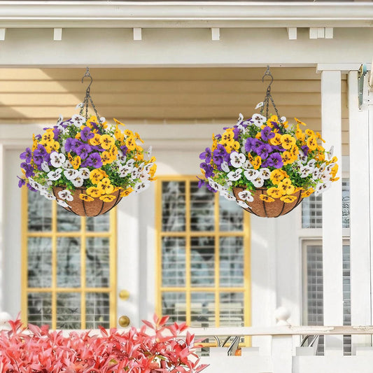 UV Resistant Artificial Hanging Flower Baskets for Indoor & Outdoor Decor