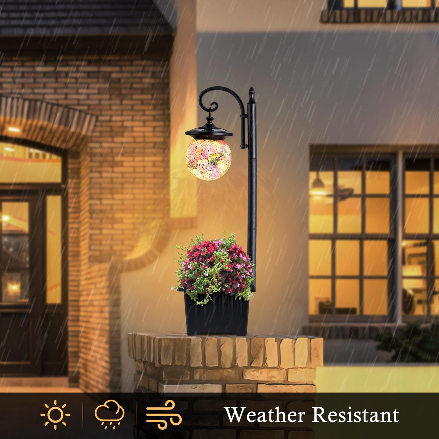 2-in-1 Solar Lamp Post Light with Planter, Mosaic Glass Outdoor Light