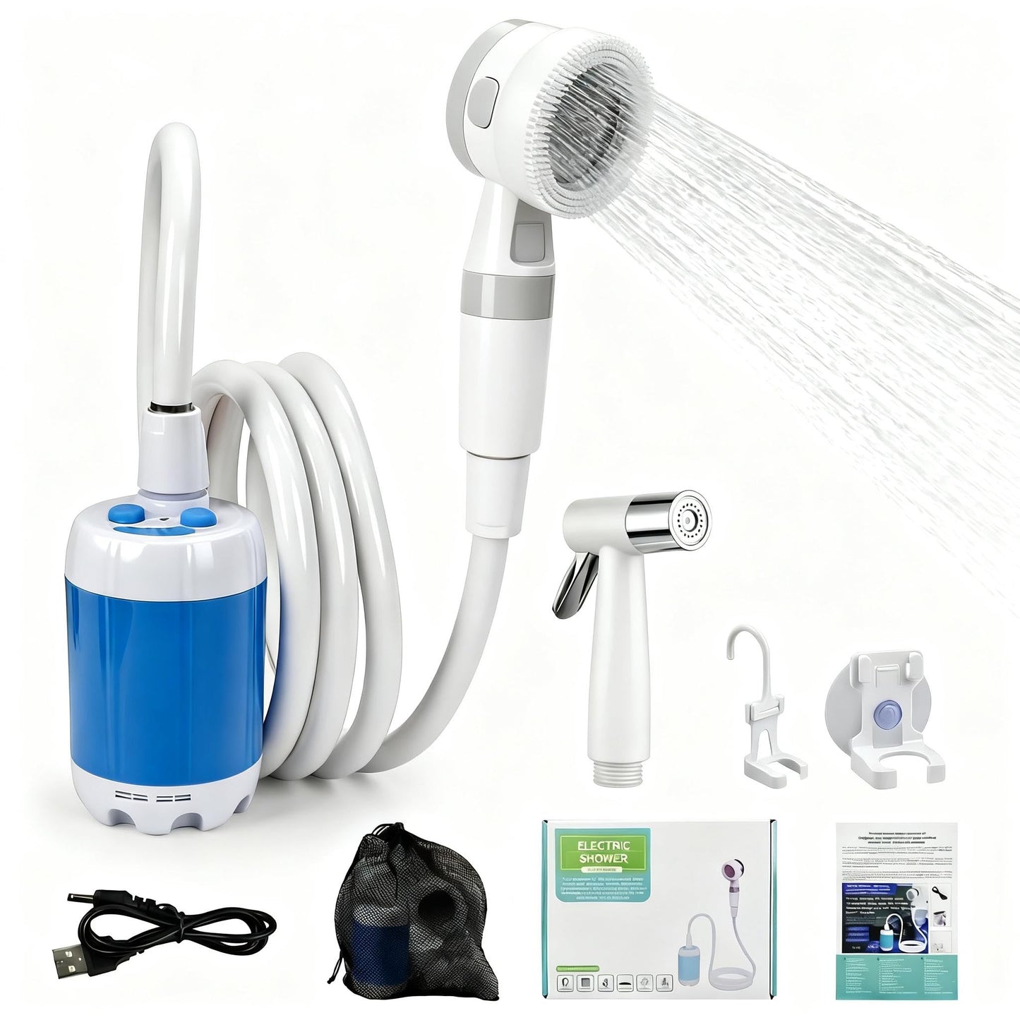Portable Rechargeable Camping Shower Pump, Outdoor Shower Head Sprayer
