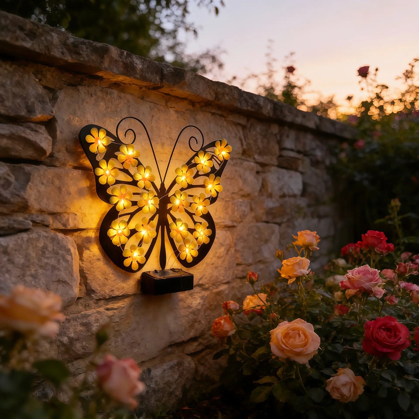 Solar-Powered Butterfly Light, Waterproof Outdoor LED Garden Wall Decor