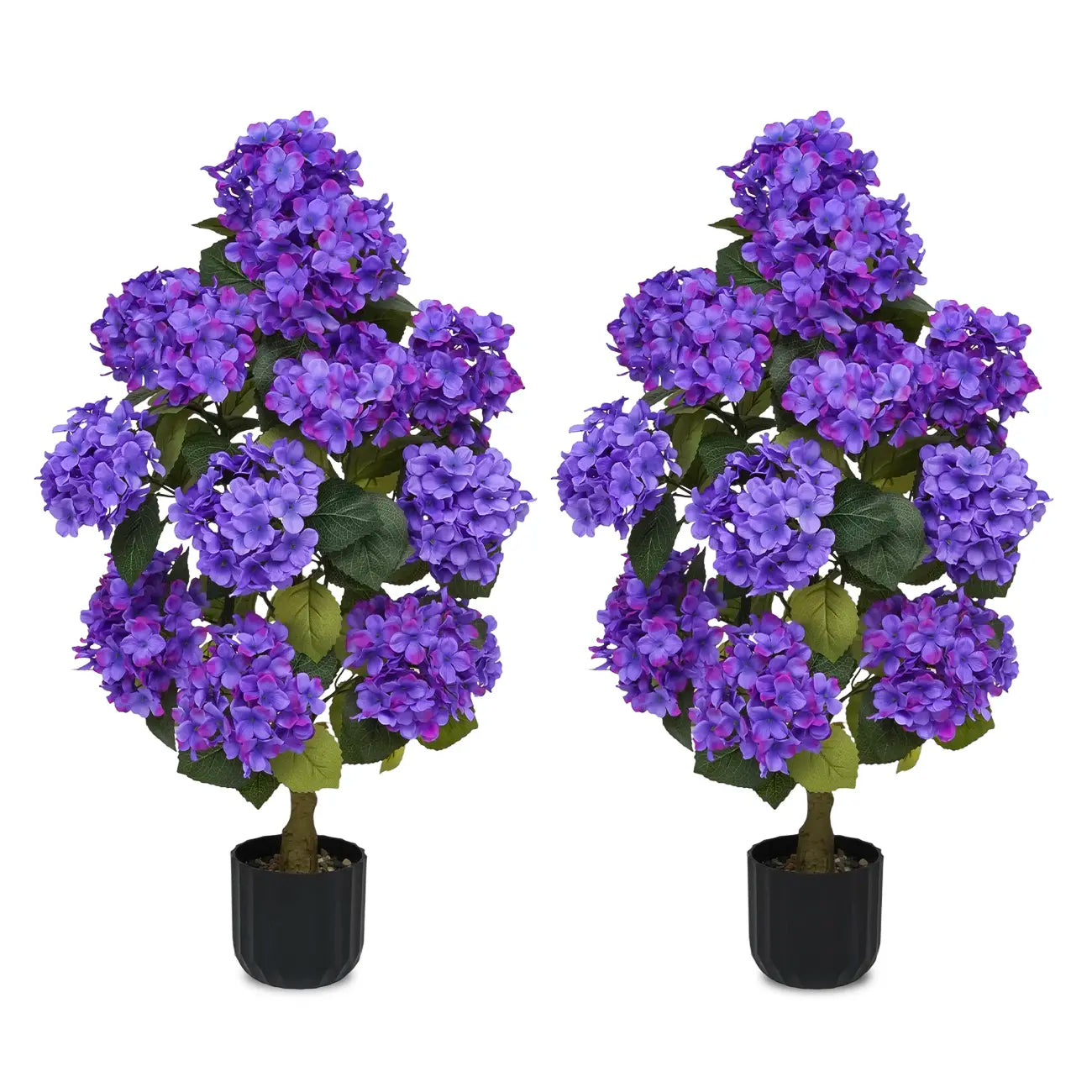 2Pcs 3Ft Silk Artificial Hydrangea Tree in Planter with Decor Pebbles, Indoor Outdoor Home Patio Decor | summerwins