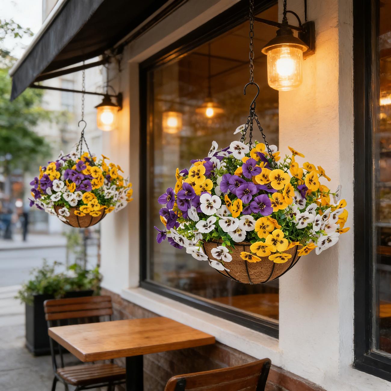 UV Resistant Artificial Hanging Flower Baskets for Indoor & Outdoor Decor