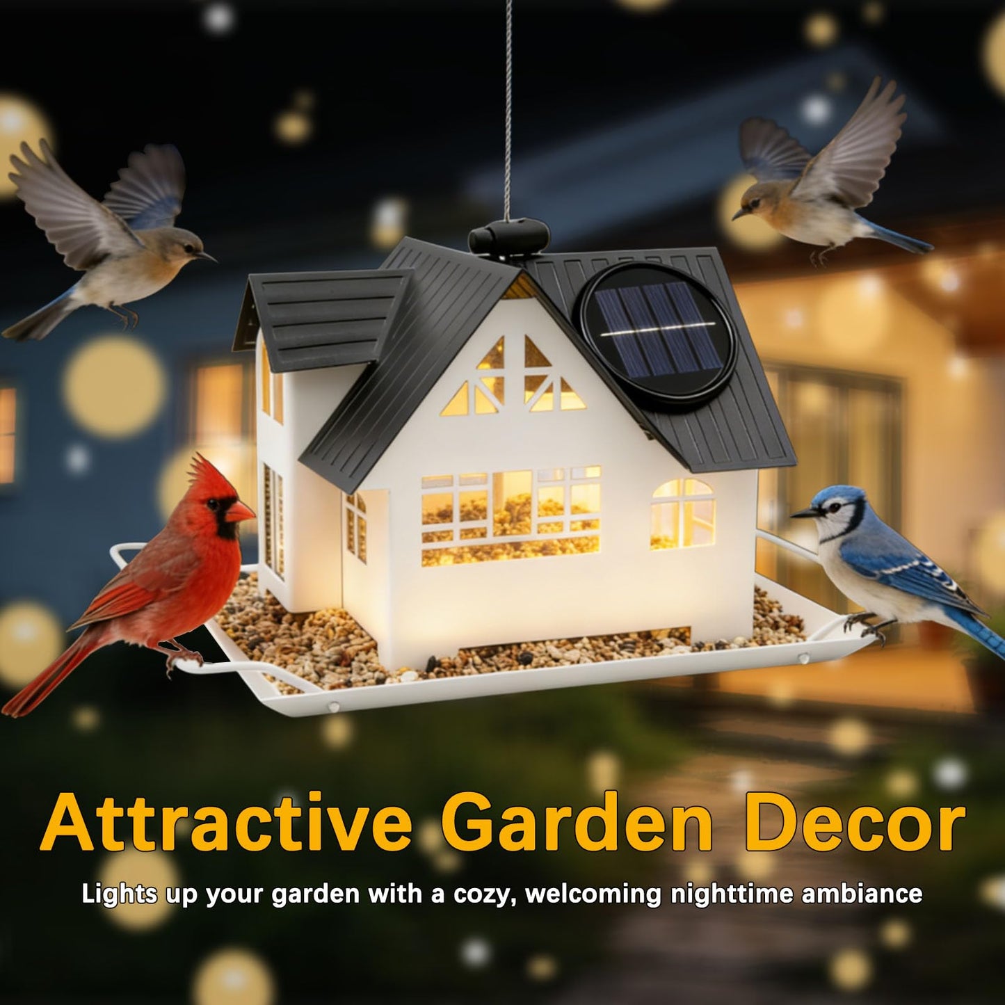 Metal Hanging Bird Feeder with Solar Lights, Wild Bird Feeder for Garden Decor & Gifts