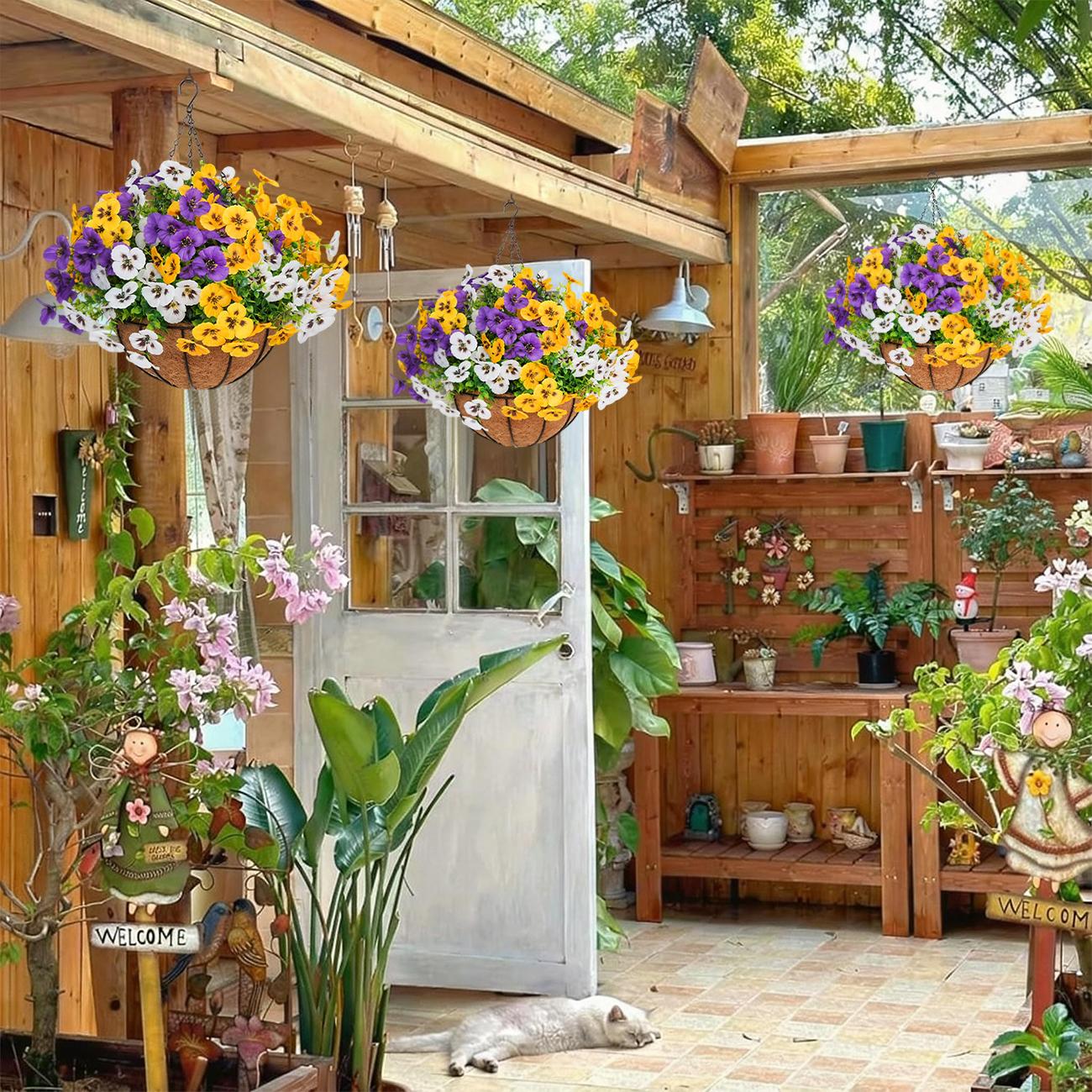 UV Resistant Artificial Hanging Flower Baskets for Indoor & Outdoor Decor