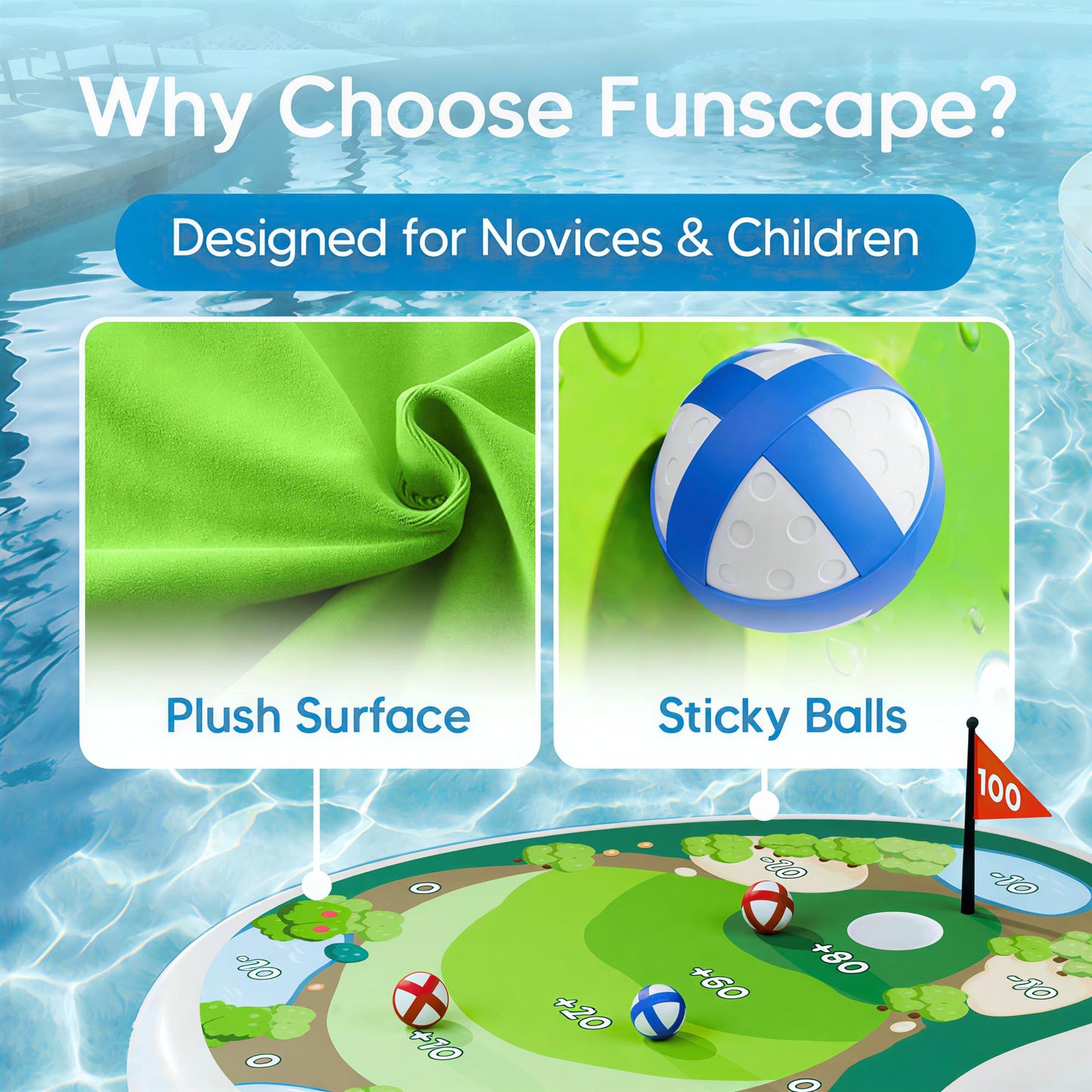 Floating Golf Chipping Green Pool Game, Inflatable Summer Toy for Kids & Family Parties