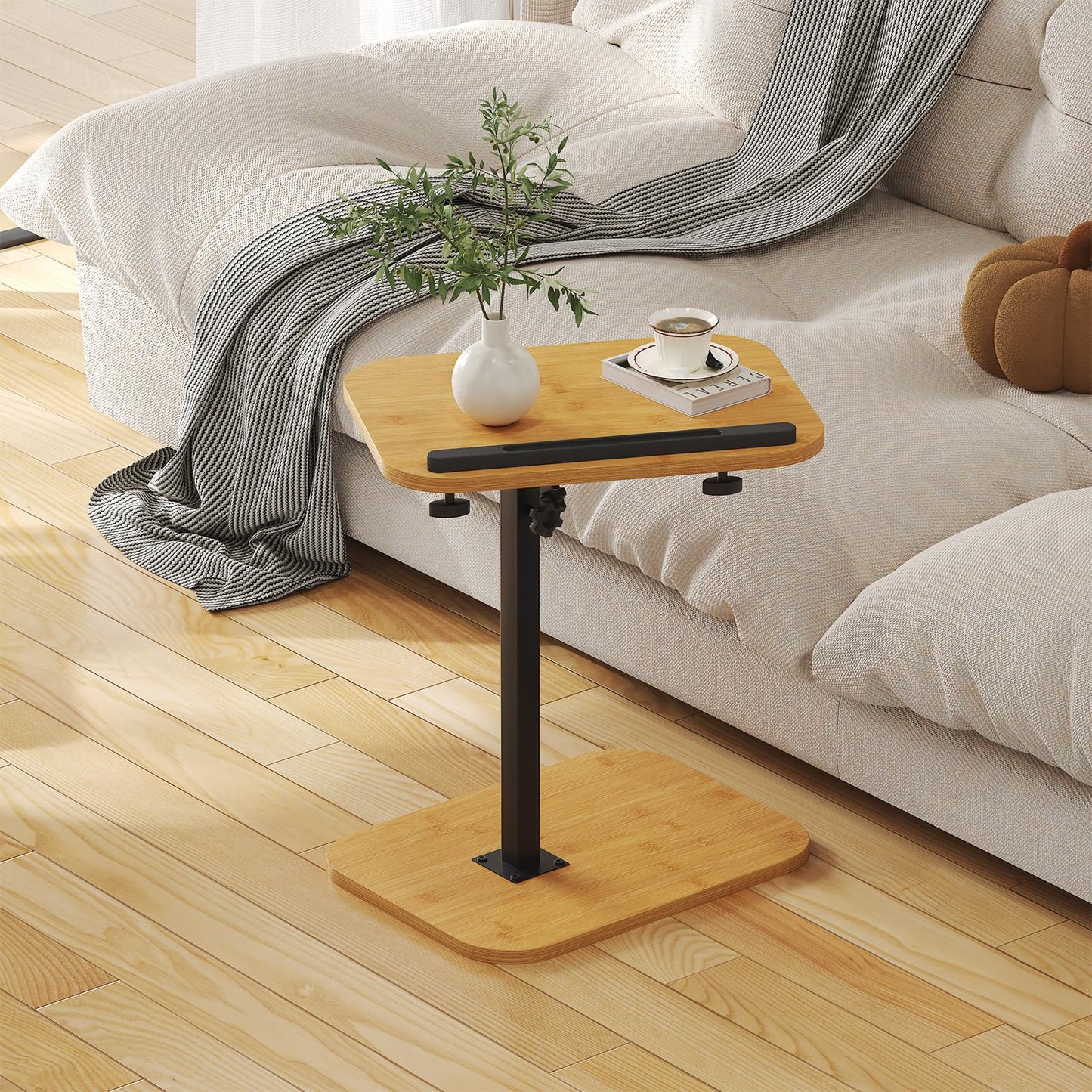 Adjustable C-Shaped Side Table, 360° Swivel End Table for Living Room