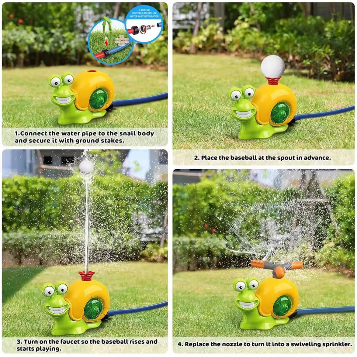 Summer Outdoor Water Toy Set, Rotating Sprinkler Baseball Tee with Water Balls for Kids Backyard Fun