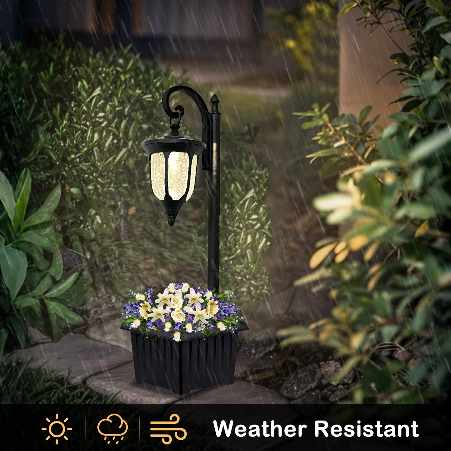2-in-1 Solar Lamp Post Light with Planter, Mosaic Glass Outdoor Light