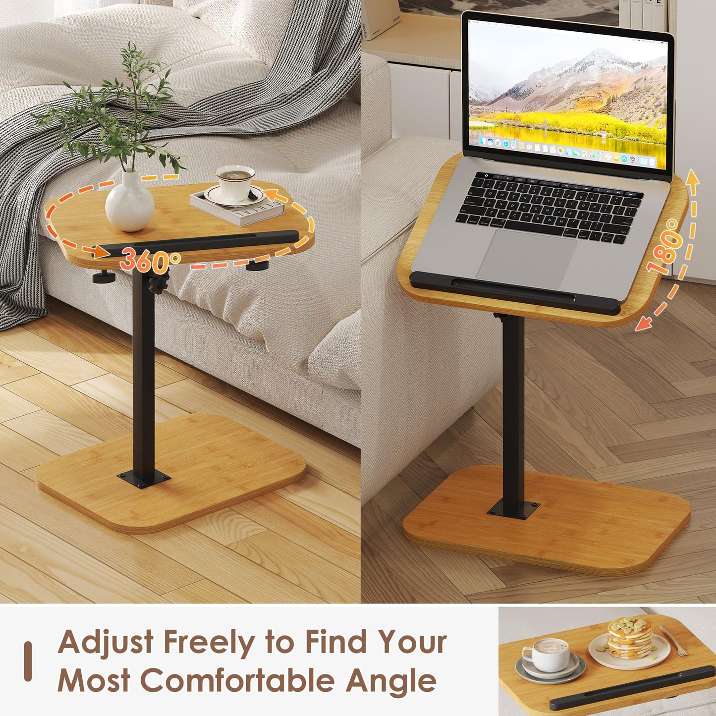 Adjustable C-Shaped Side Table, 360° Swivel End Table for Living Room