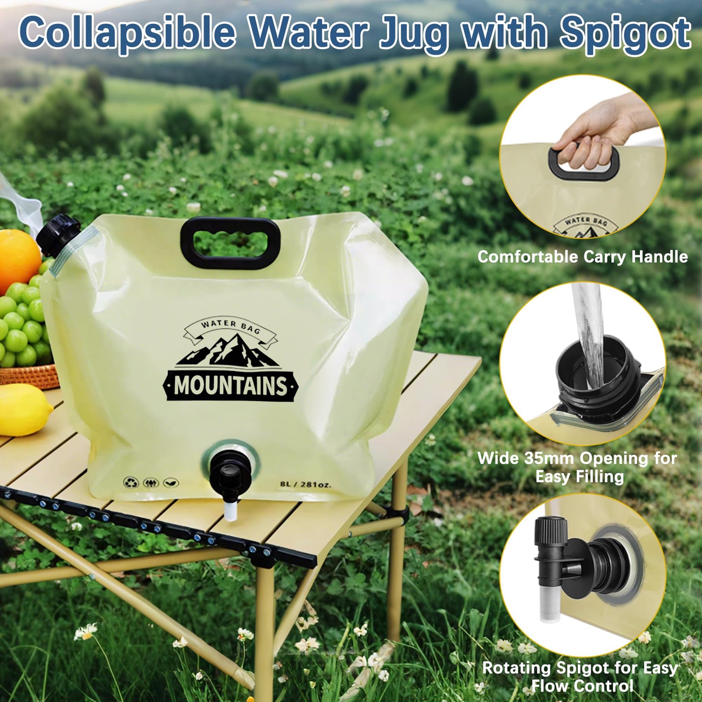 Collapsible Water Jug with Spigot, BPA-Free Portable Water Bags for Camping