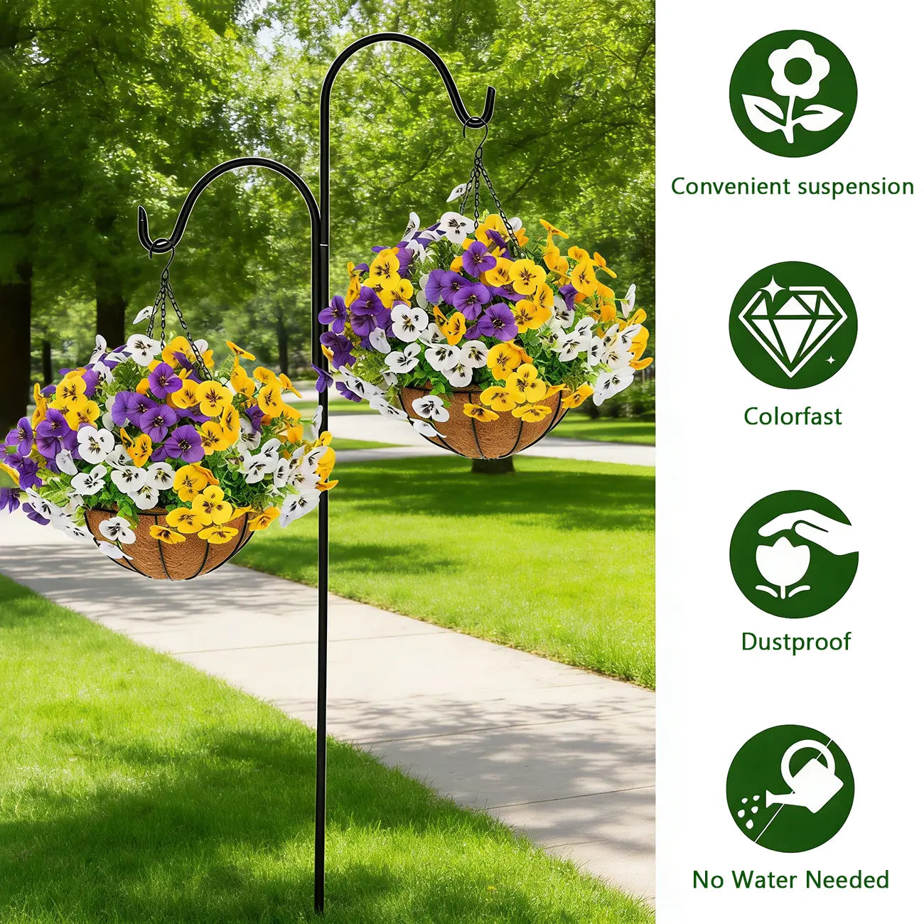 UV Resistant Artificial Hanging Flower Baskets for Indoor & Outdoor Decor