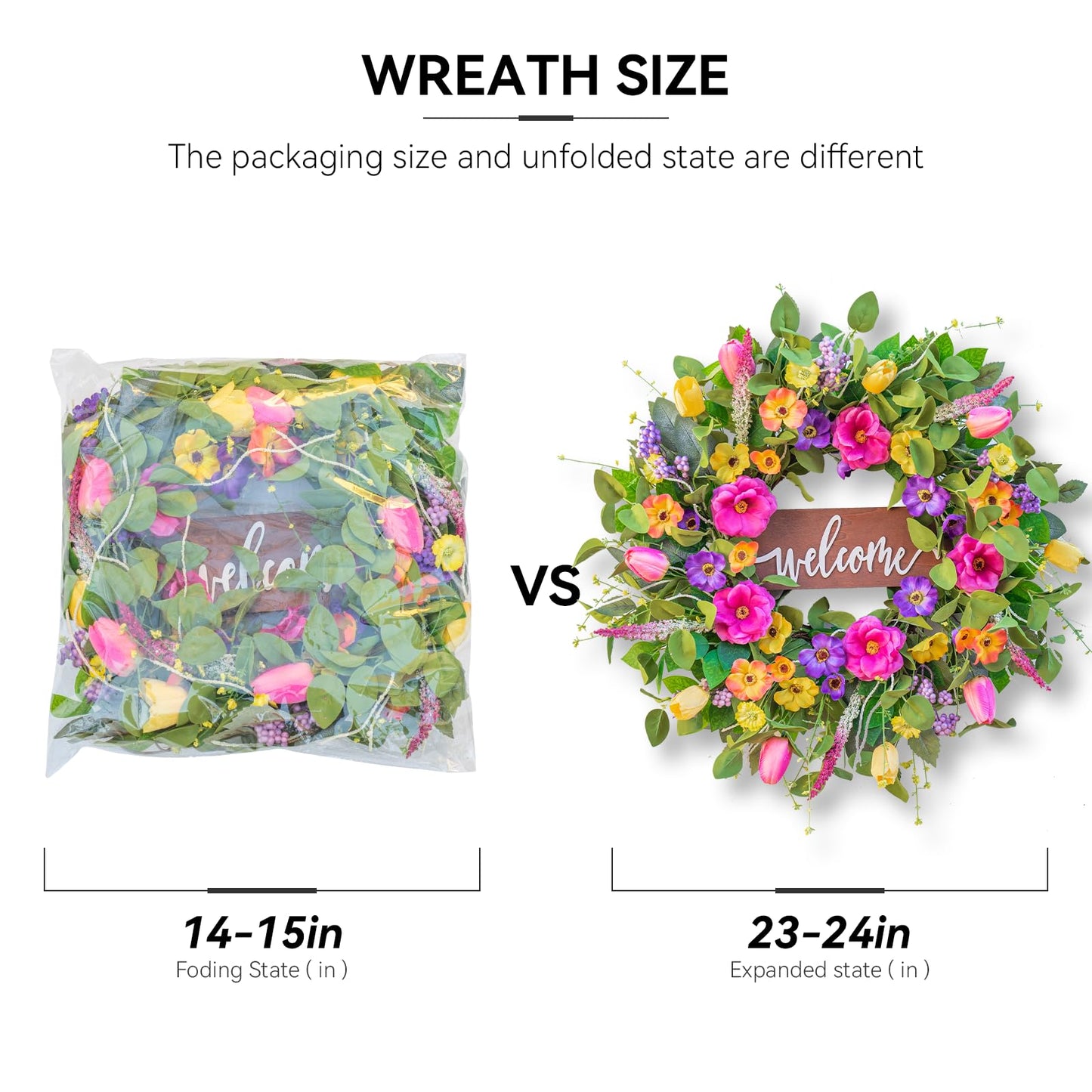 Farmhouse Style Spring Front Door Wreath, Artificial Floral Wreath with Eucalyptus Leaves for Indoor Outdoor Decor