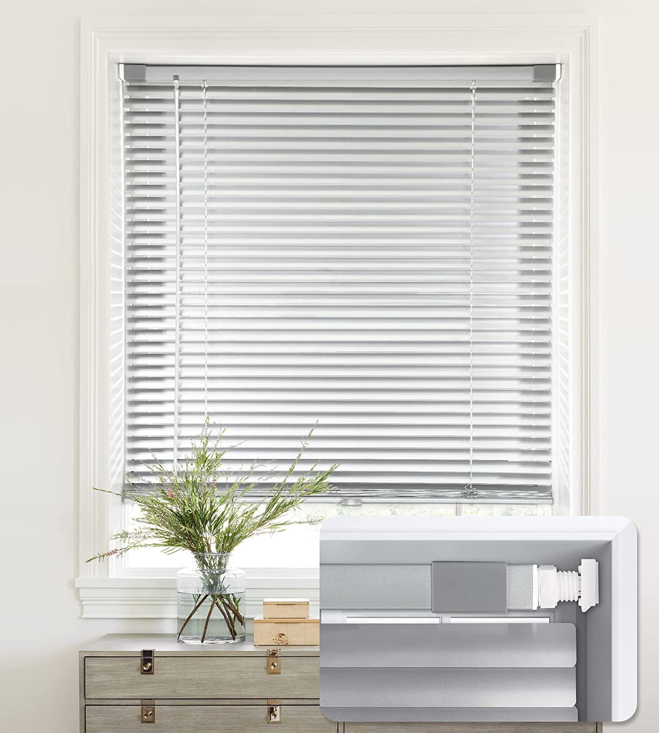 No Drill Cordless 1" Aluminum Mini Blinds, Light Filtering Horizontal Window Shades 21"W×48"H