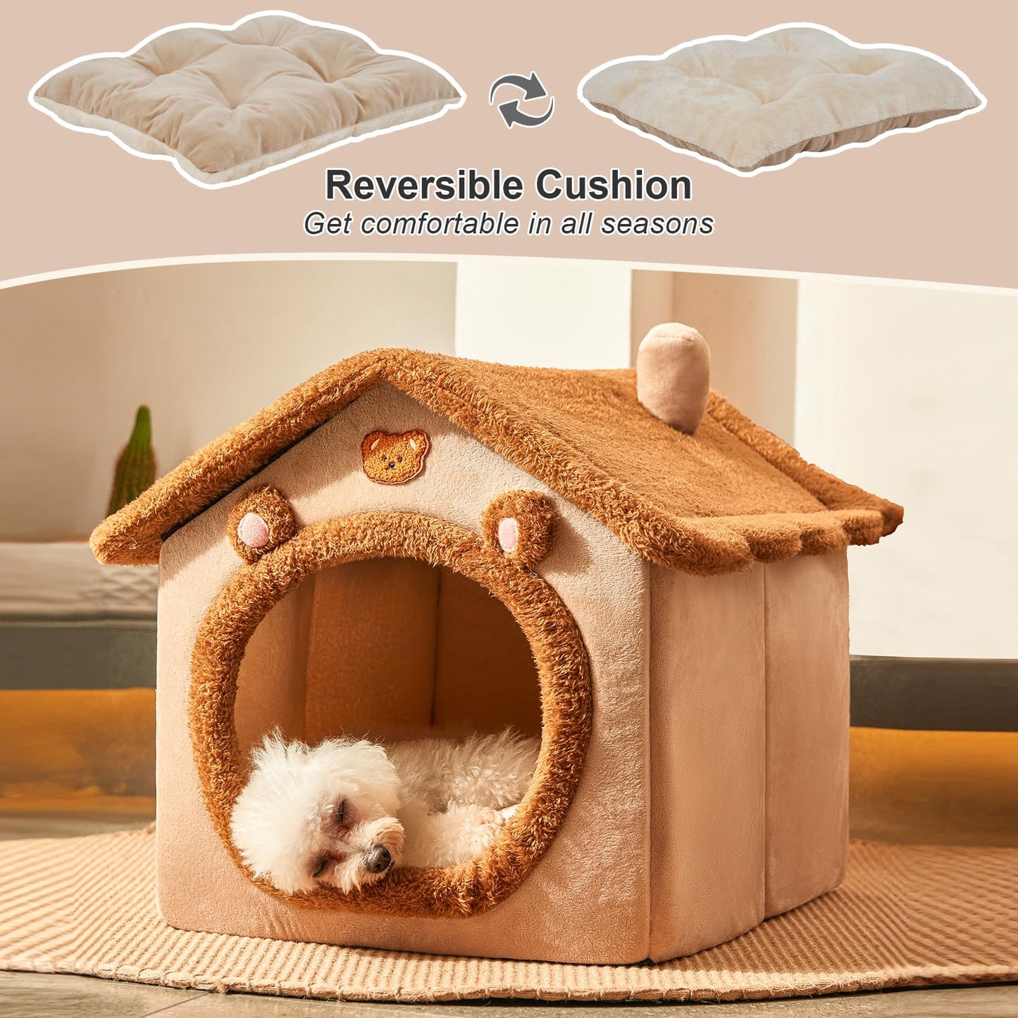 Foldable Dog House Bed with Cushion