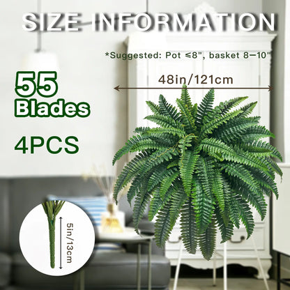 2Pcs Artificial Boston Fern Plant, 48 Inch Faux Greenery with 55 Branches for Indoor Outdoor Home Decor
