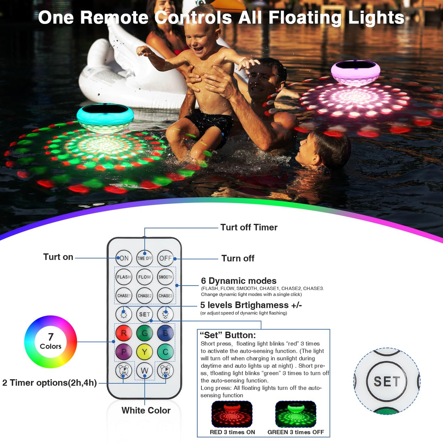 4 Pack IP68 Waterproof Remote Floating Pool & Pond Lights