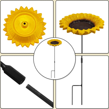 Sunflower Bird Feeder & Bath, Outdoor Ground-Stake Tray for Garden Decoration