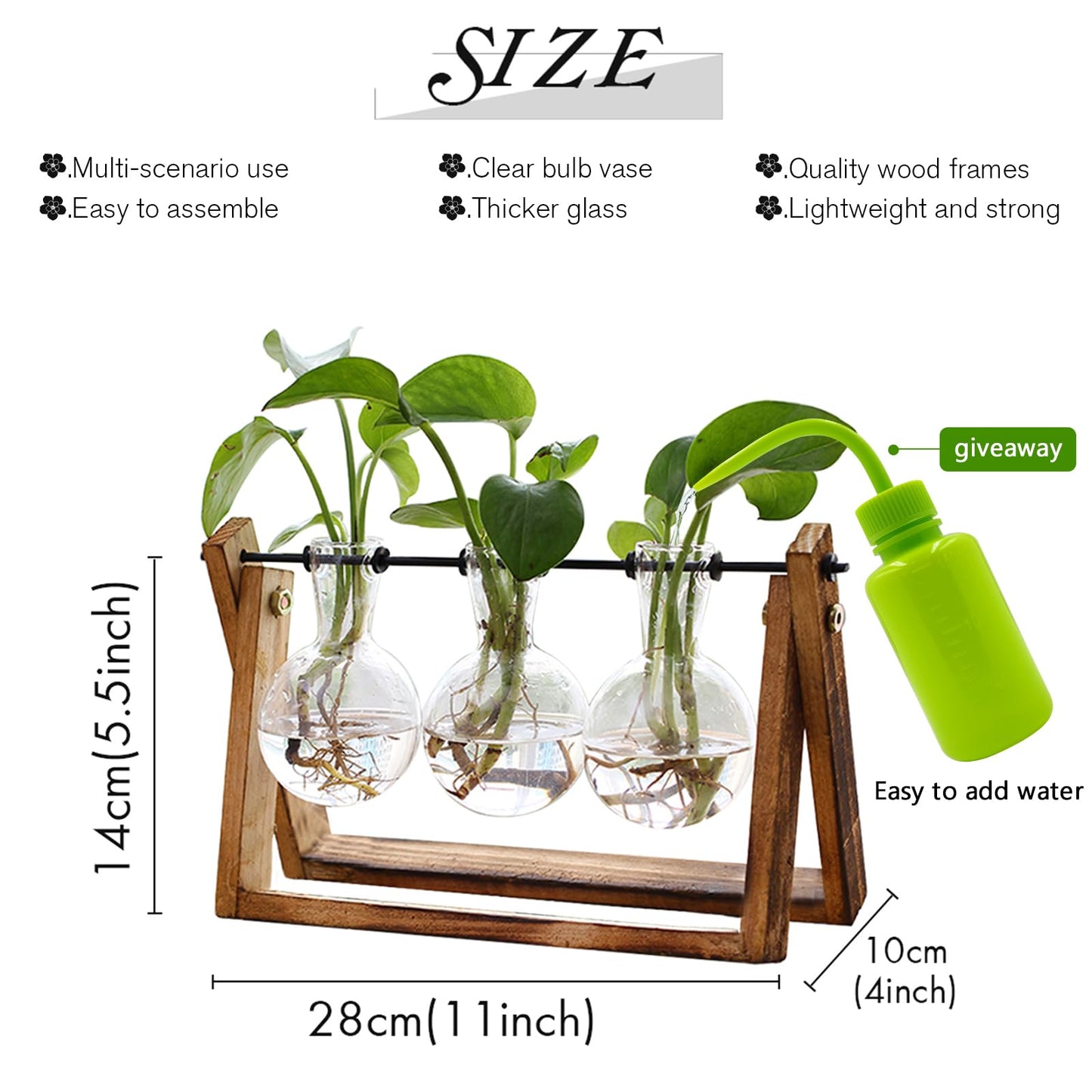 Retro Tabletop Hydroponic Glass Vase, Stylish Air Planter with Stable Stand for Indoor Greenery Decor