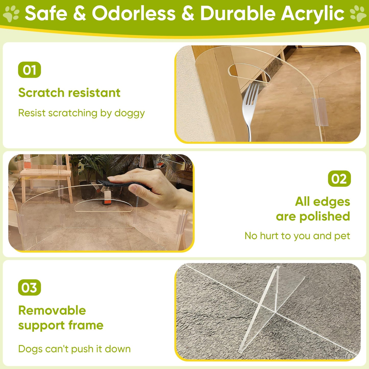 Freestanding Acrylic Pet Gate, 3 Panel Folding Dog & Cat Barrier for Indoor Doorways and Home Spaces