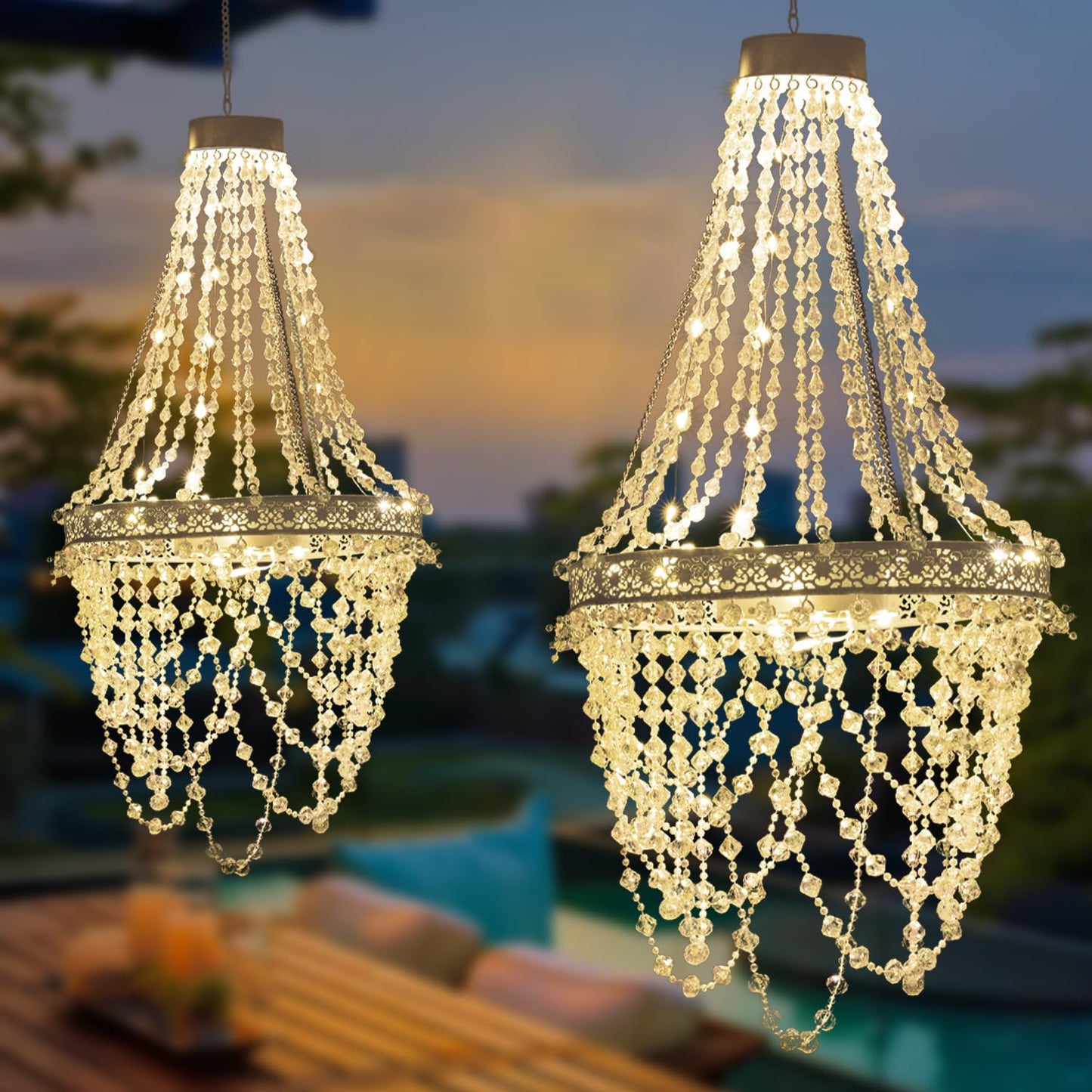 Solar Hanging Crystal Chandelier, Waterproof 54 LED Outdoor Light for Garden, Wedding & Parties