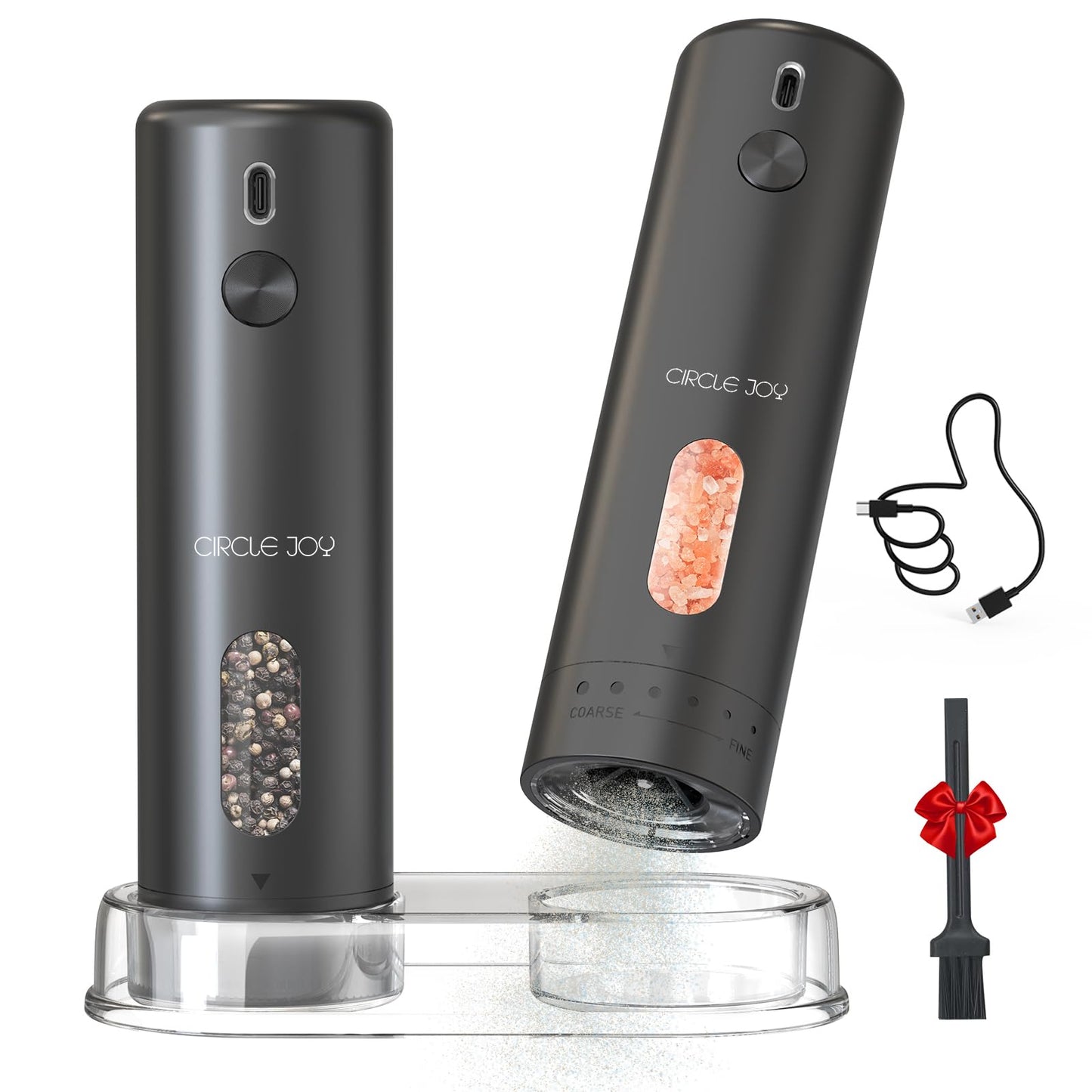 Rechargeable Electric Salt & Pepper Grinder Set with Charging Base & LED Light