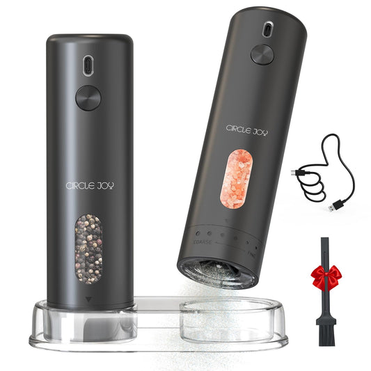 Rechargeable Electric Salt & Pepper Grinder Set with Charging Base & LED Light