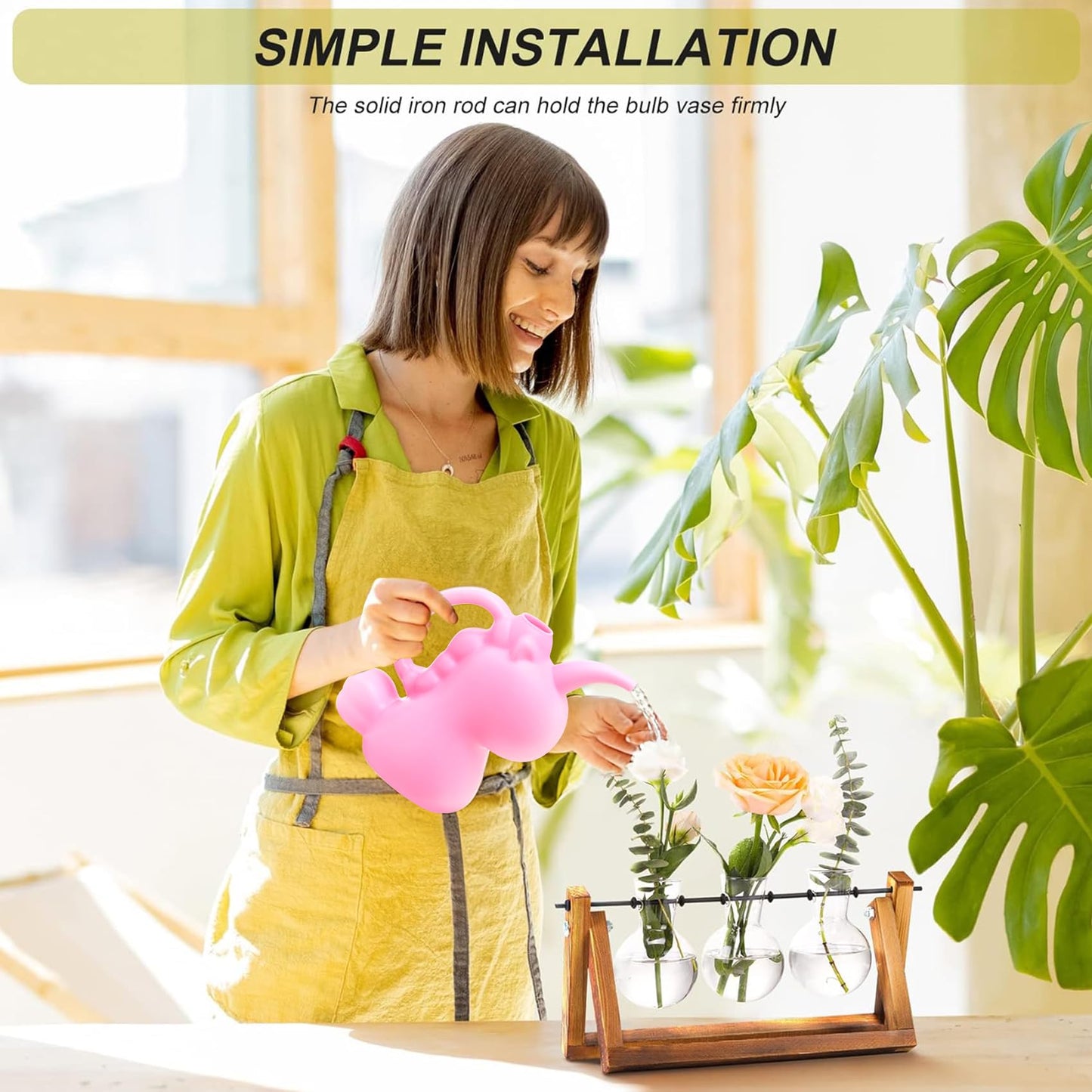 Retro Tabletop Hydroponic Glass Vase, Stylish Air Planter with Stable Stand for Indoor Greenery Decor