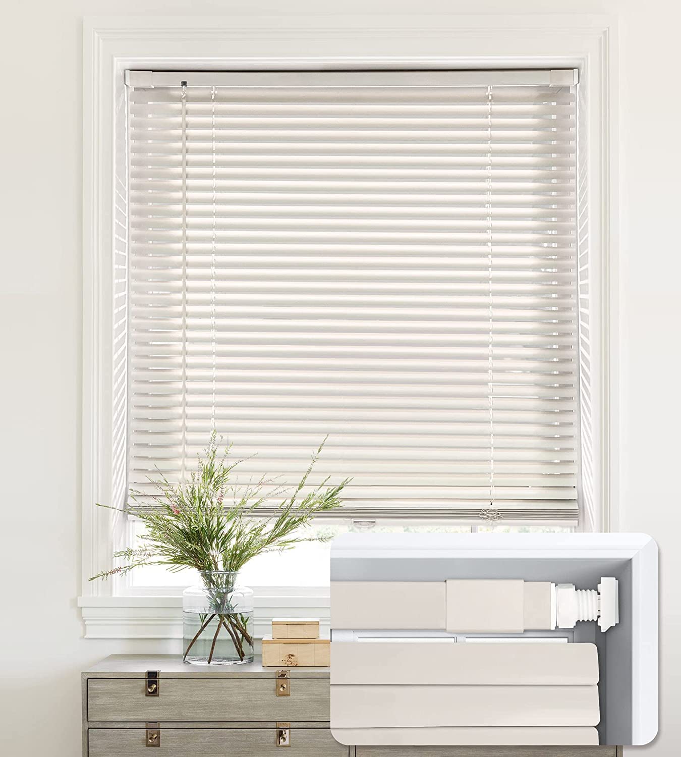 No Drill Cordless 1" Aluminum Mini Blinds, Light Filtering Horizontal Window Shades 21"W×48"H