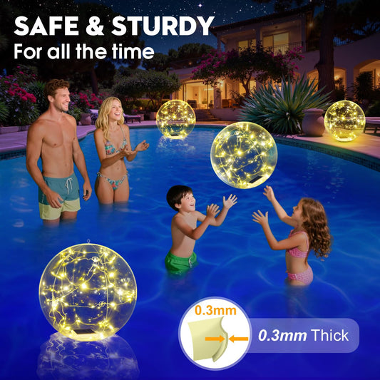 4Pcs 15in Warm White Solar Floating Pool Ball Lights, Auto On/Off Waterproof Decor Lamps