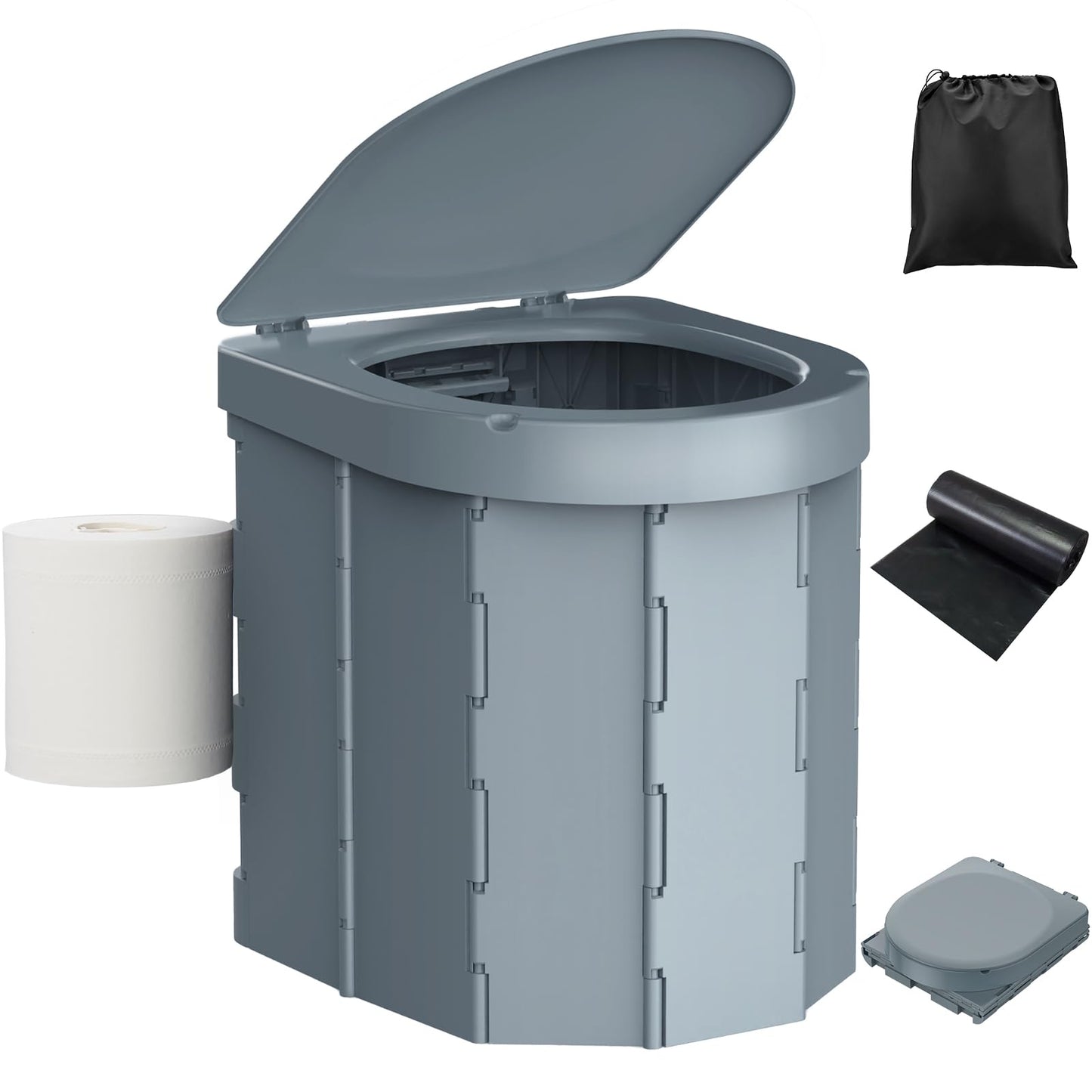 Portable Folding Camping Toilet for Adults, Waterproof Porta Potty with Lid, Paper Holder, Carry Bag & Disposable Liners