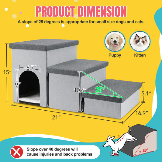 3-Step Non-Slip Foldable Pet Stairs for Dogs and Cats