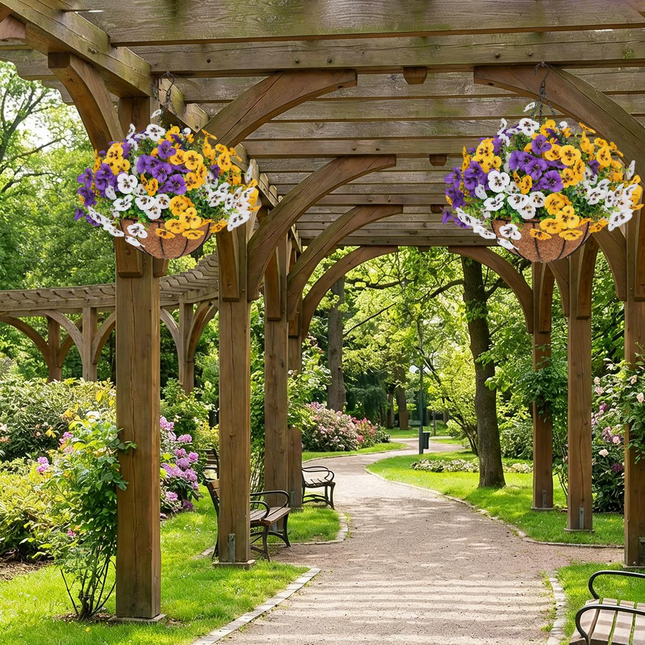 UV Resistant Artificial Hanging Flower Baskets for Indoor & Outdoor Decor