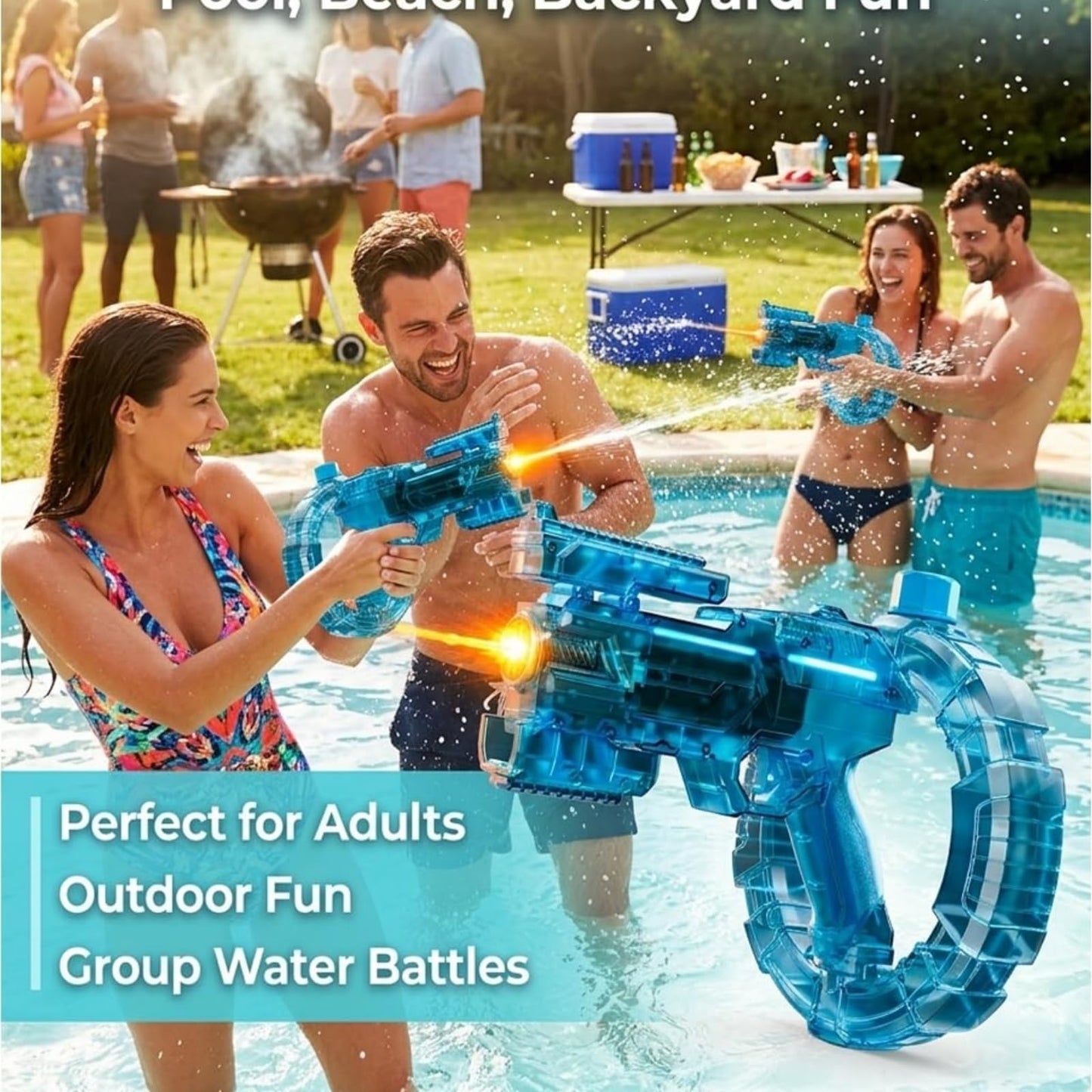 Black Automatic Electric Water Gun with LED Light, Rechargeable Large Capacity Long Range Water Blaster for Adult Pool Beach Summer Water Fight