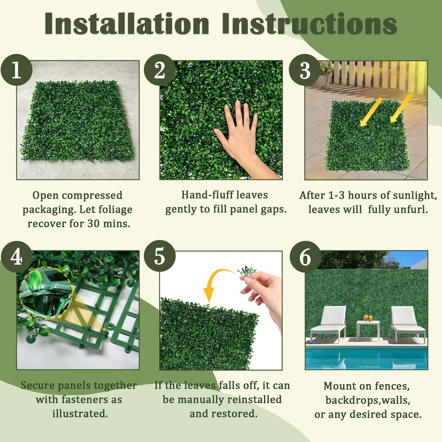 Artificial Boxwood Panels, Green Hedge Wall Decor for Fence, Garden and Home Decoration