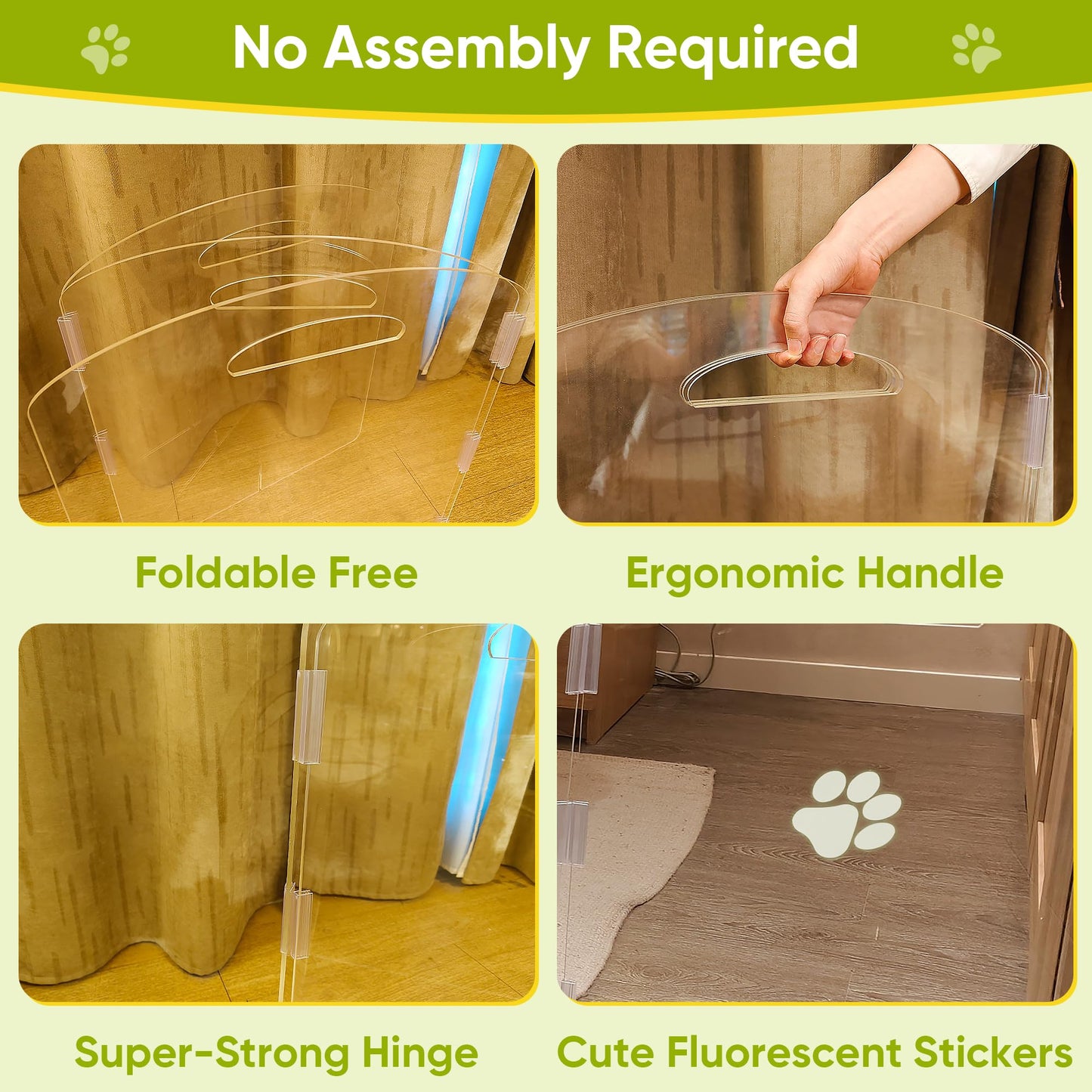 Freestanding Acrylic Pet Gate, 3 Panel Folding Dog & Cat Barrier for Indoor Doorways and Home Spaces