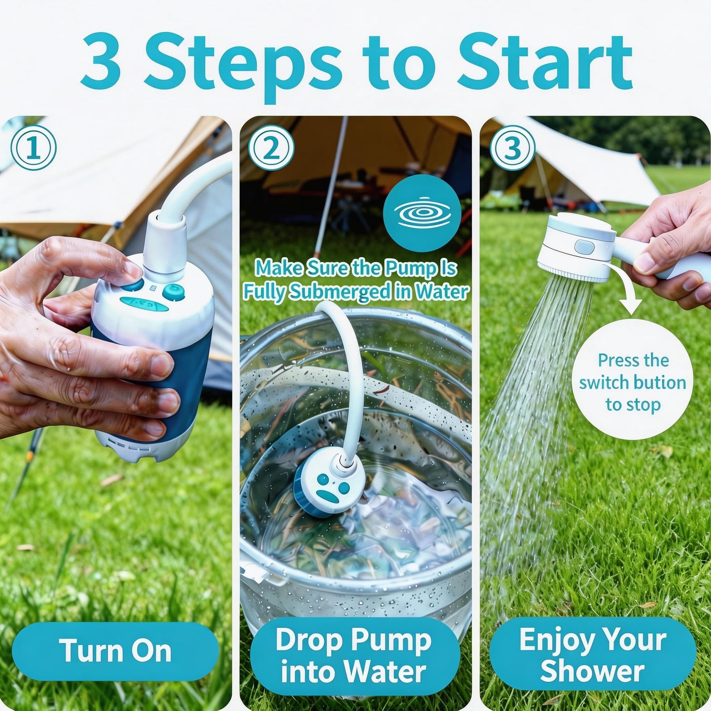 Portable Rechargeable Camping Shower Pump, Outdoor Shower Head Sprayer