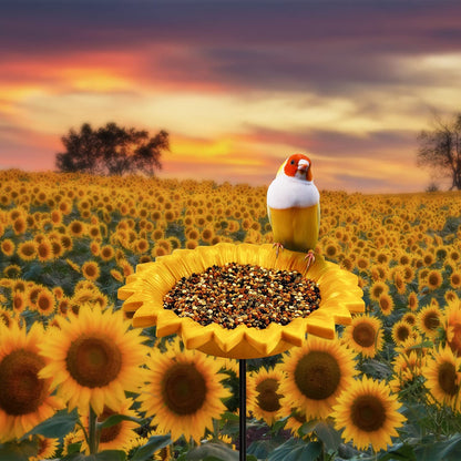 Sunflower Bird Feeder & Bath, Outdoor Ground-Stake Tray for Garden Decoration