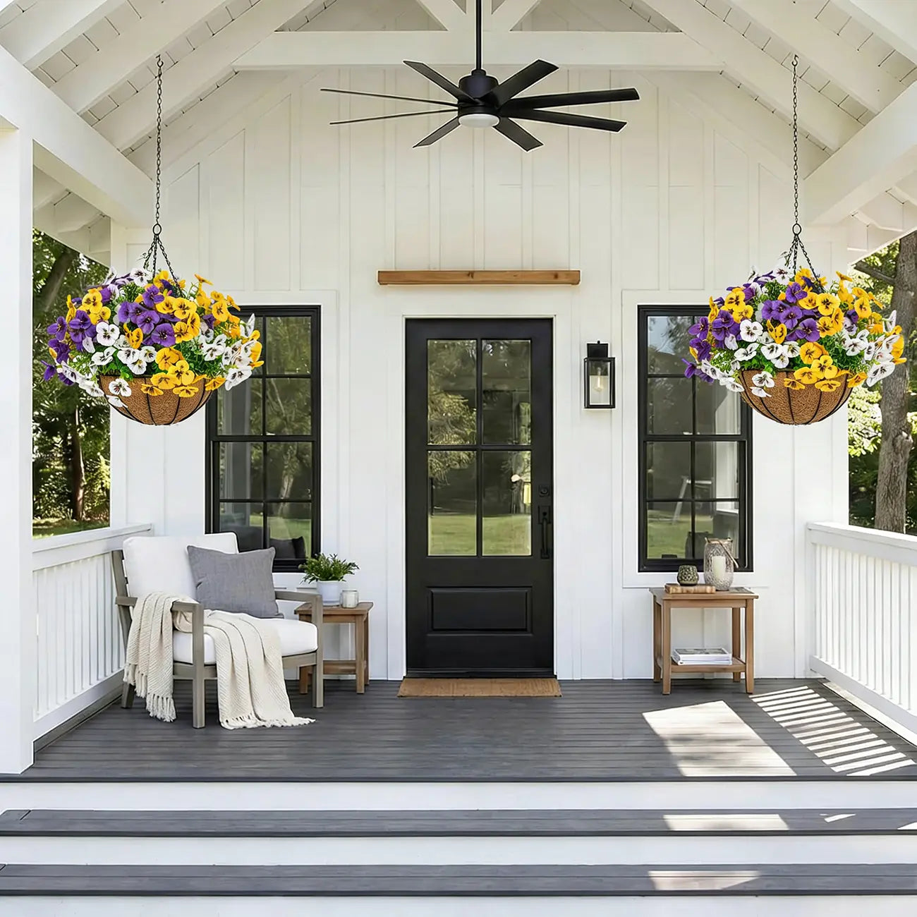 UV Resistant Artificial Hanging Flower Baskets for Indoor & Outdoor Decor