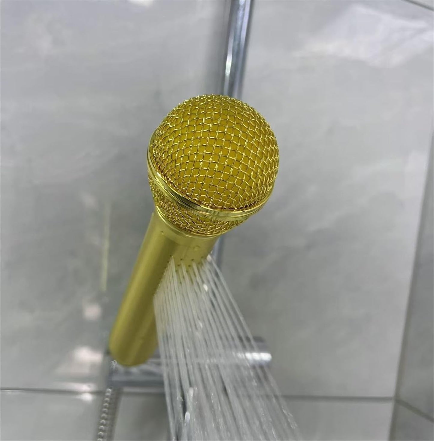 Microphone Shaped Showerhead, Aviation Aluminum Alloy Handheld Shower Head with Metallic Texture