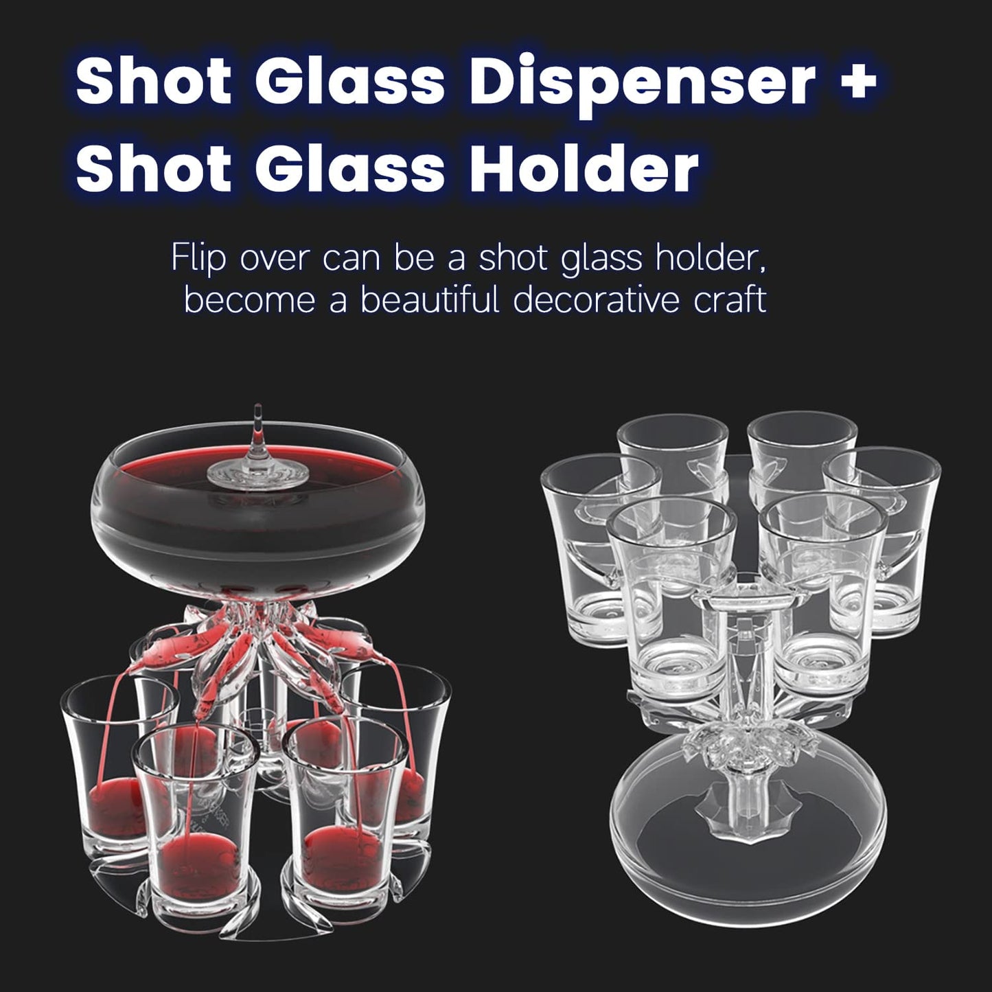 Party Shot Dispenser Set with 6 Shot Glasses, Acrylic Liquor Pourer