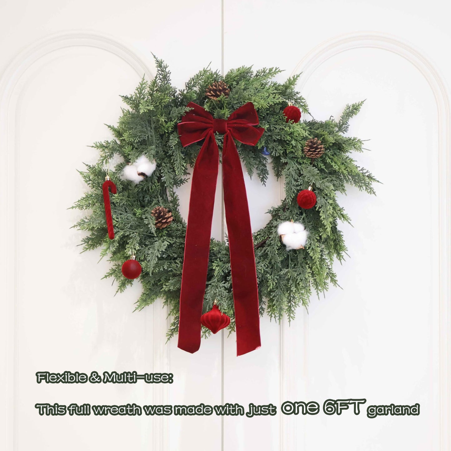 9FT Artificial Christmas Cedar Pine Garland, Realistic Greenery