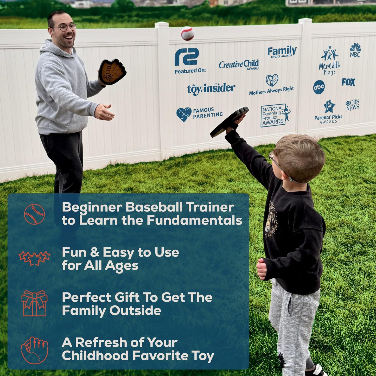Toss and Catch Ball Game Set with Sticky Balls & Paddle, Beginner Baseball Training Glove for Kids and Adults
