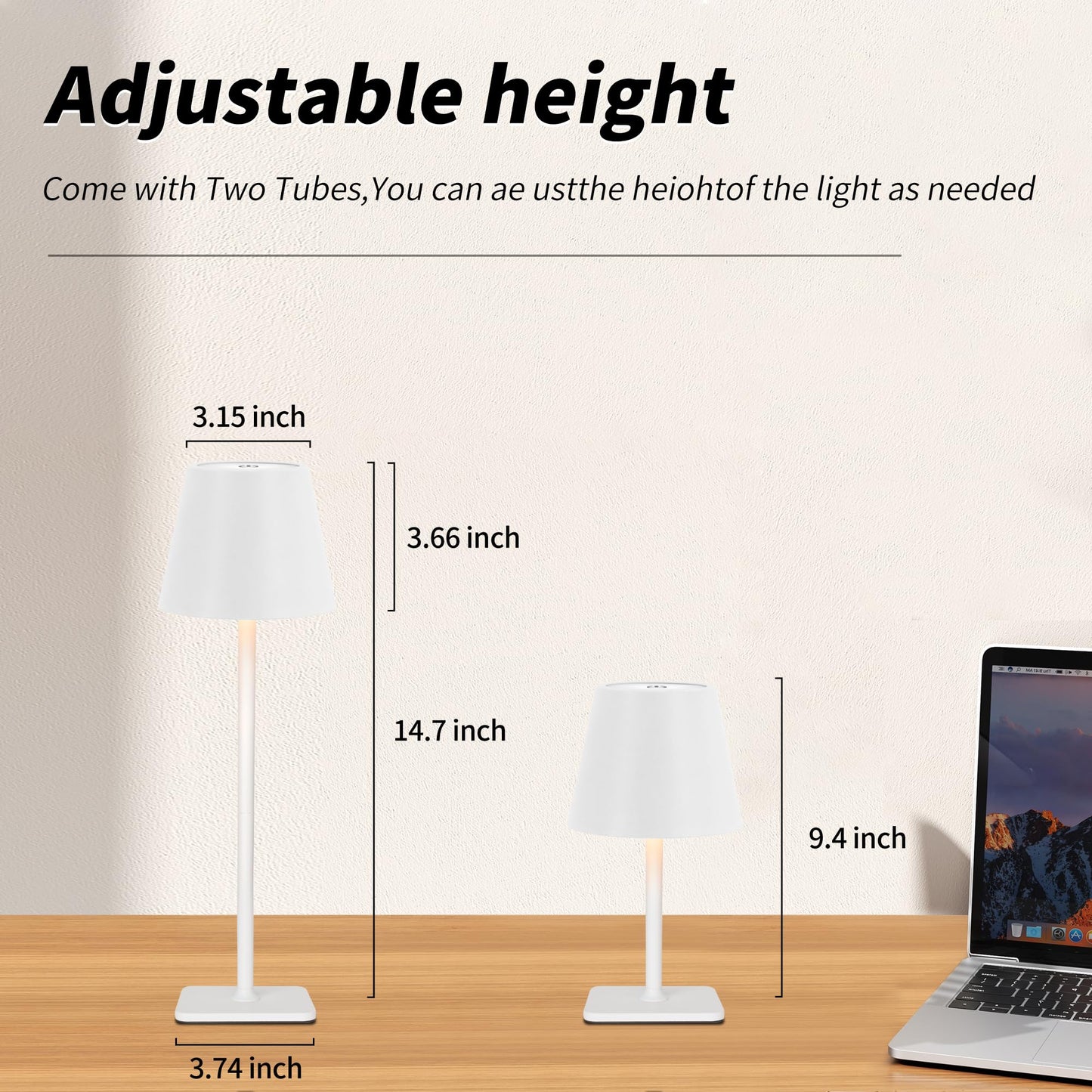 Set of 2 Rechargeable Cordless LED Table Lamps, Waterproof for Patio, Restaurant & Kitchen