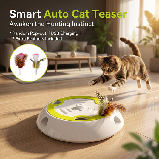 Interactive Whack-a-Mole Cat Toy, Auto Feather Mouse with Motion Sensor