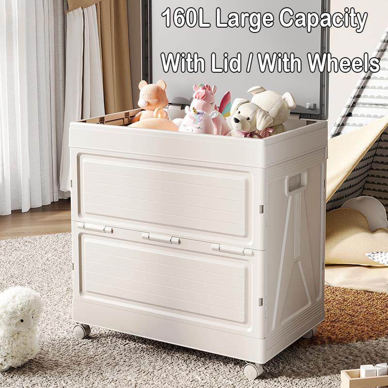 160L Large Capacity Toy Storage Box with Wheels, Plastic Organizer Bin
