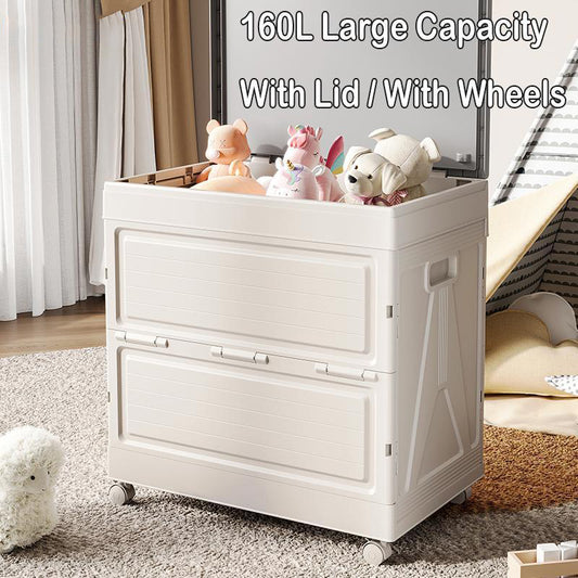 160L Large Capacity Toy Storage Box with Wheels, Plastic Organizer Bin